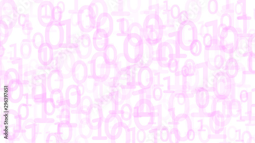 Abstract background of ones and zeros in various sizes  purple on white