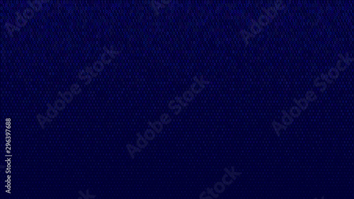 Abstract halftone gradient background of small ones and zeros, blue on black