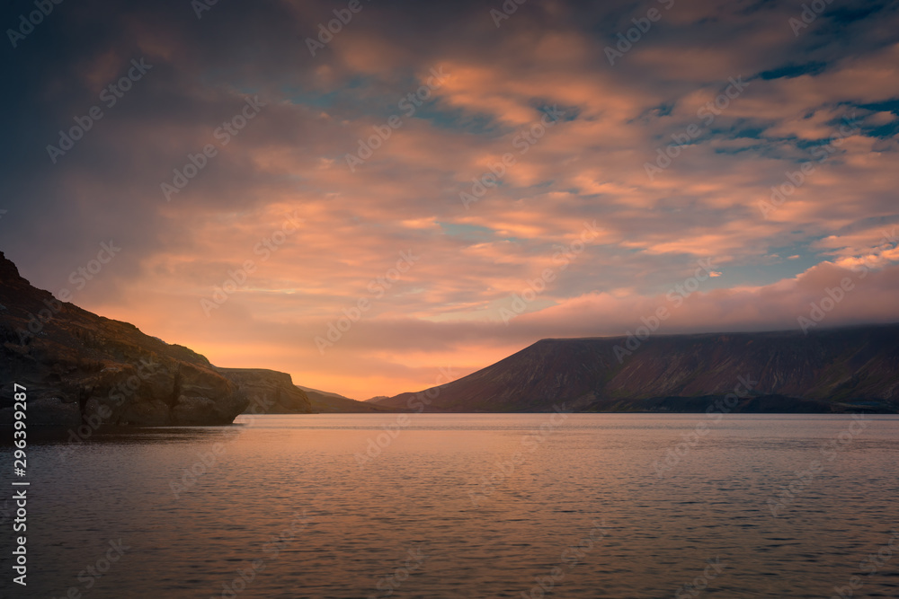 Beautiful sunset at Kleifarvatn lake
