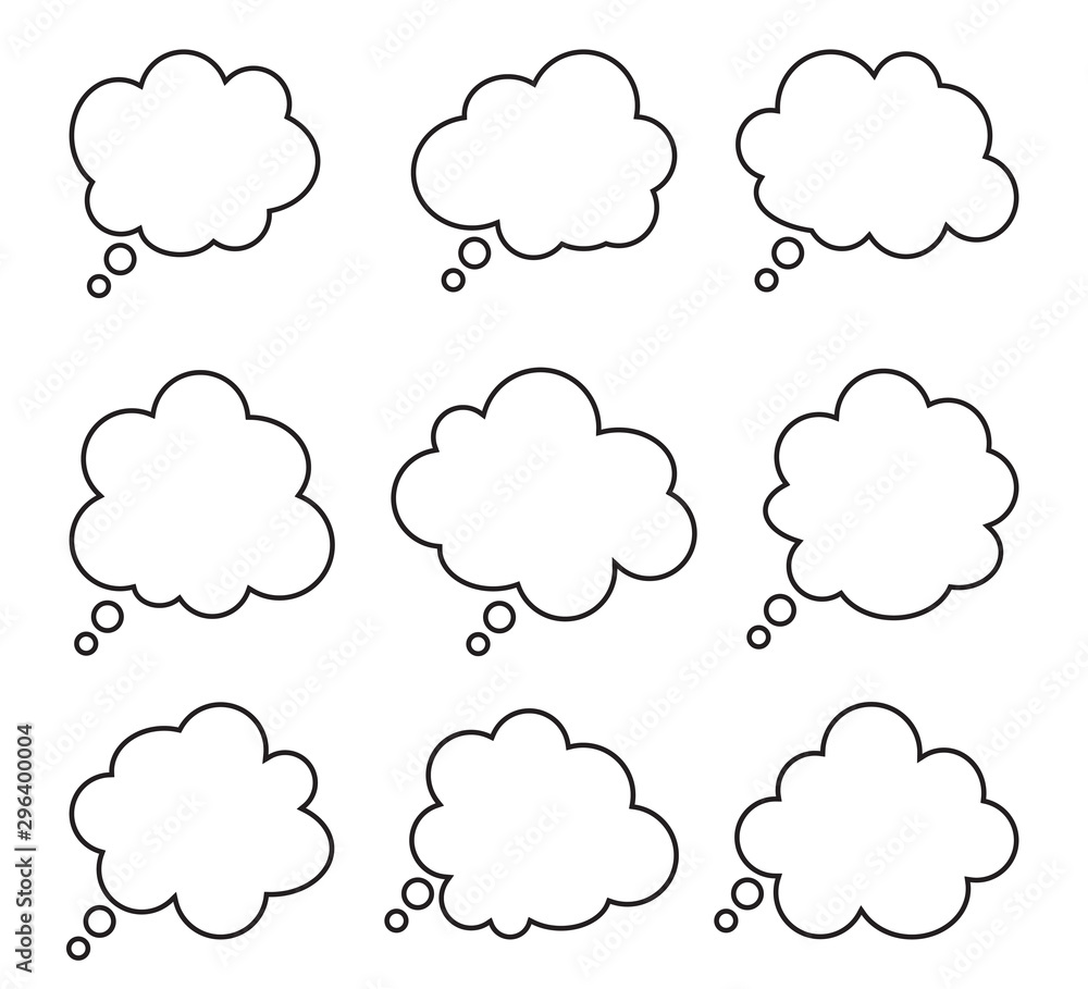 Set of think bubbles on a white background. Think bubbles collection. Blank think bubbles