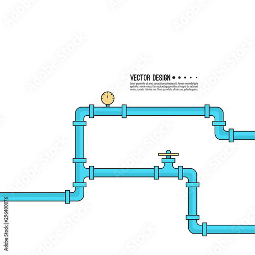 The pipeline with stopcock, fittings and valves. Vector illustration.