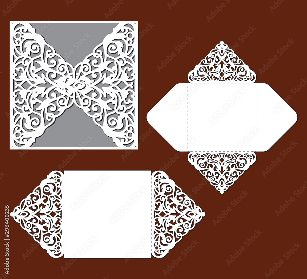 Set of laser cut template of openwork vector silhouette. Wedding