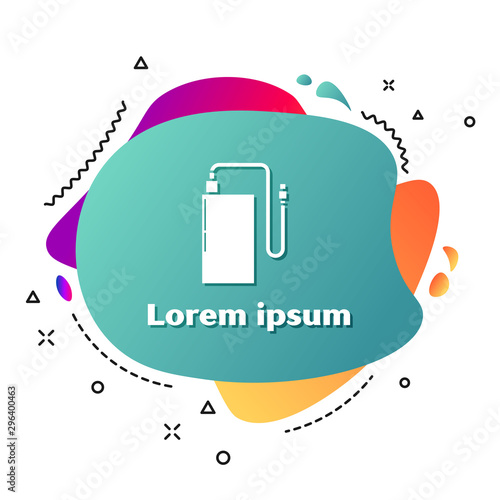 White Power bank with different charge cable icon isolated on white background. Portable charging device. Abstract banner with liquid shapes. Vector Illustration