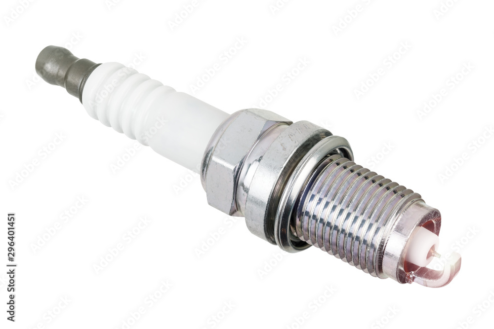 Iridium spark plug with sparking glow isolated on white background Iridium spark plug with sparking glow isolated on white background
