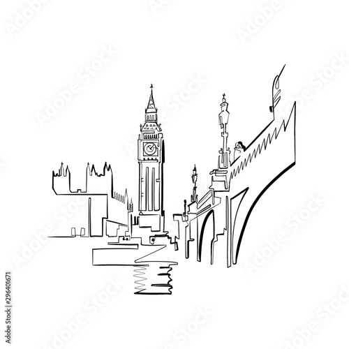 sketch of the city of London, continuous line, minimalist graphic art photo