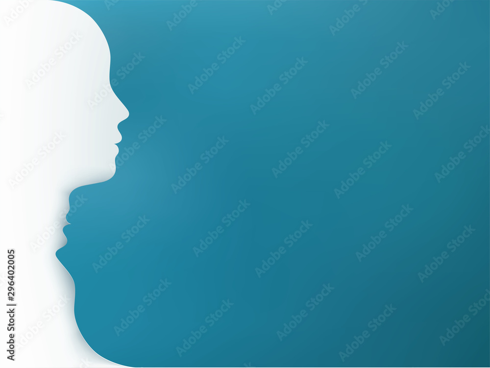 Metaphor bipolar disorder mind mental. Double face. Split personality. Mood disorder. Dual personality concept. Head silhouette on blue background Metaphor bipolar disorder mind mental. Double face. Split personality. Mood disorder. Dual personality concept. Head silhouette on blue background
