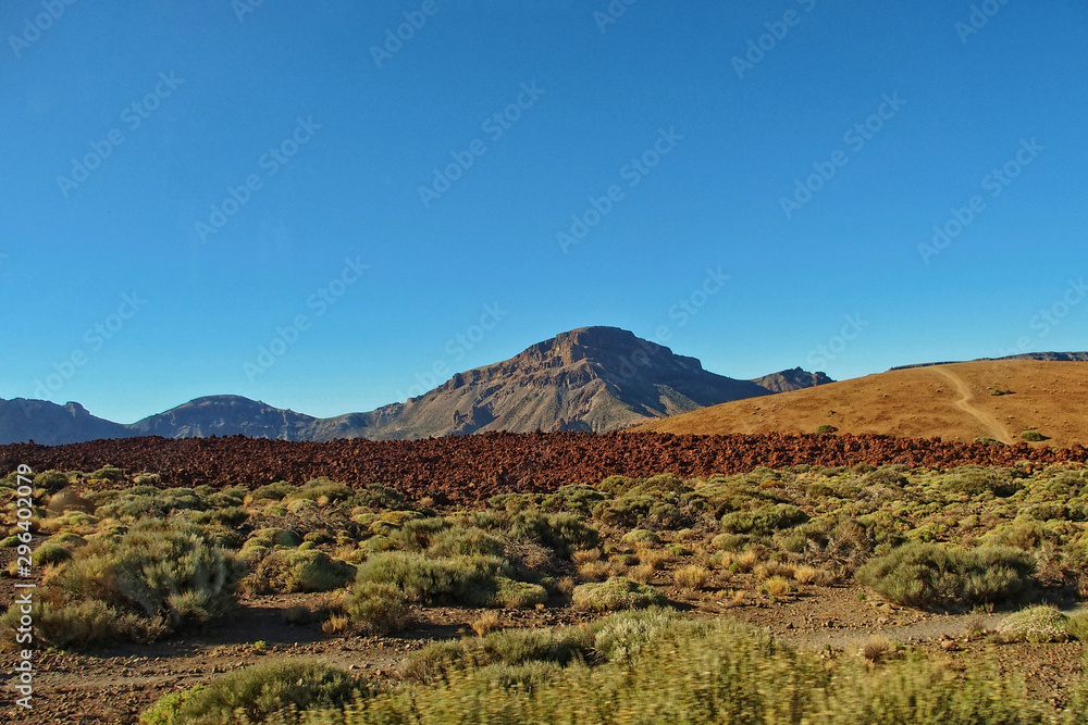 landscape from the Canary Island of Tenerife in the center of the island with a cloudless sky