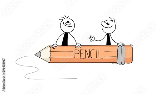 Doodle cute miniature scenes of people with pencil. Hand drawn cartoon vector illustration for business and school design.