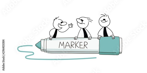 Doodle cute miniature scenes of stick figures with marker. Hand drawn cartoon vector illustration for business and school design.