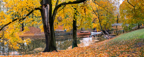 Panorama. Autumn in central public park in Riga - capital of Latvia  Europe