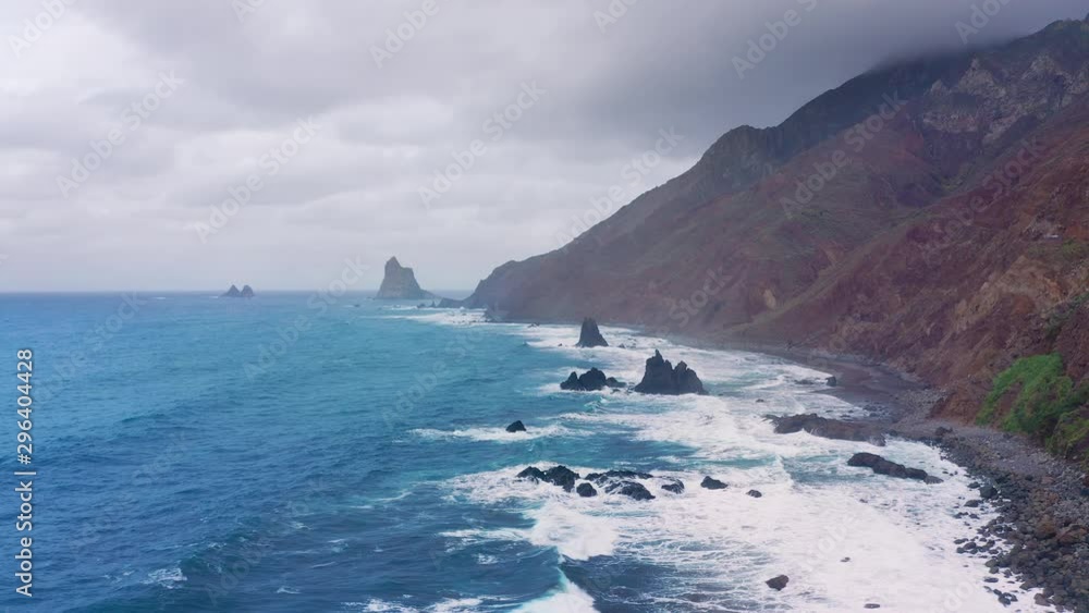 Aerial - North coast of Tenerife near Benijo, Canary islands, Spain Aerial - North coast of Tenerife near Benijo, Canary islands, Spain