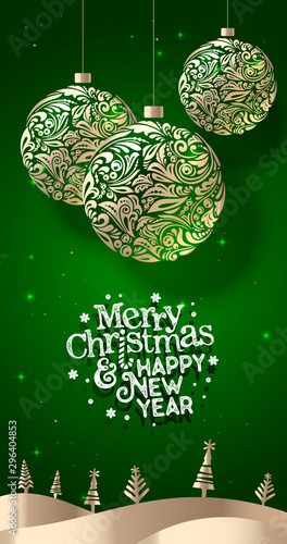 Merry Christmas Banner. Xmas and Happy New Year background vector design with snowflakes and decorative elements. Horizontal christmas poster, greeting cards, headers, website.