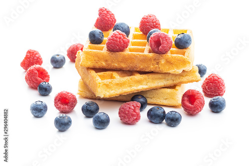 Waffles with blueberries and raspberries.
