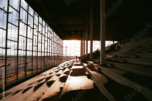 Person walking on steps in empty construction site