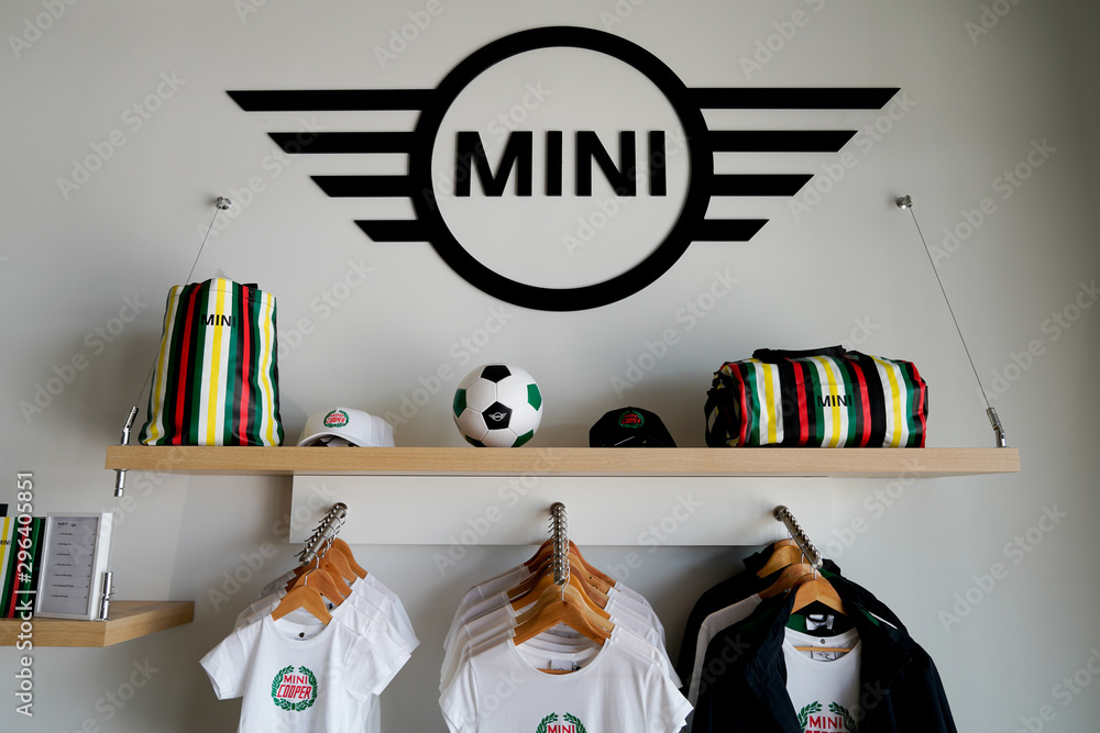 Mini and mini Cooper car store accessories clothing logo shop fashion trend  Stock-Foto | Adobe Stock