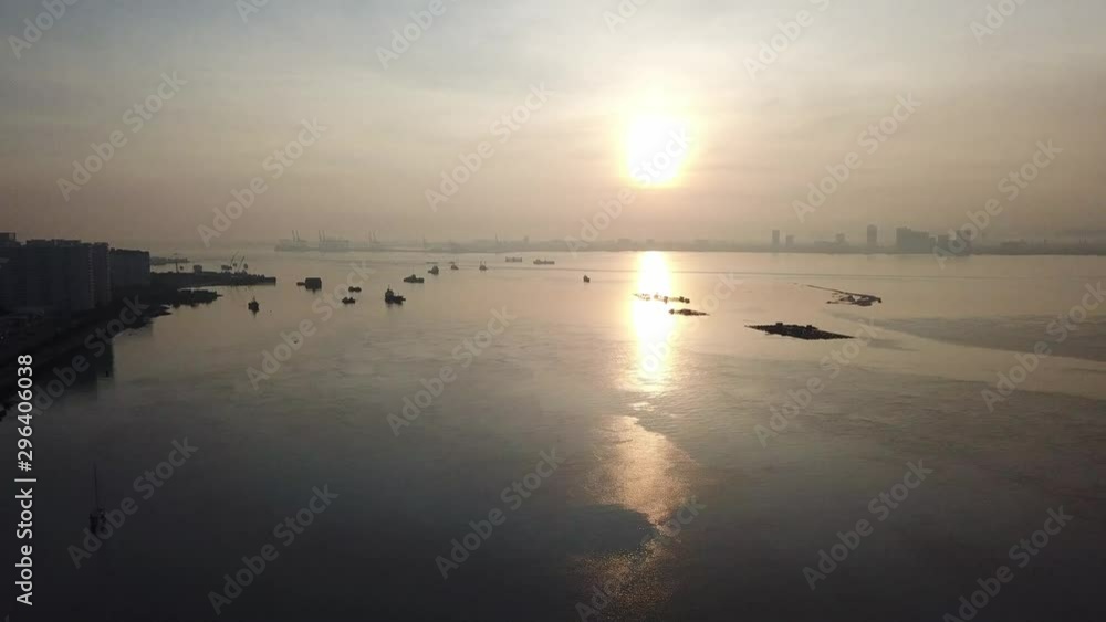 Aerial sunrise over sea at Jelutong Drive. Aerial sunrise over sea at Jelutong Drive.