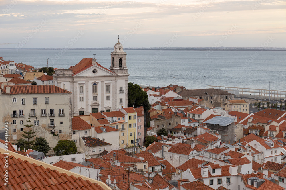 View of a summer sunset over the city of Lisbon.