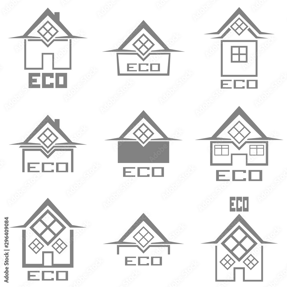 Set of eco house signs. Ecology real estate icon.
