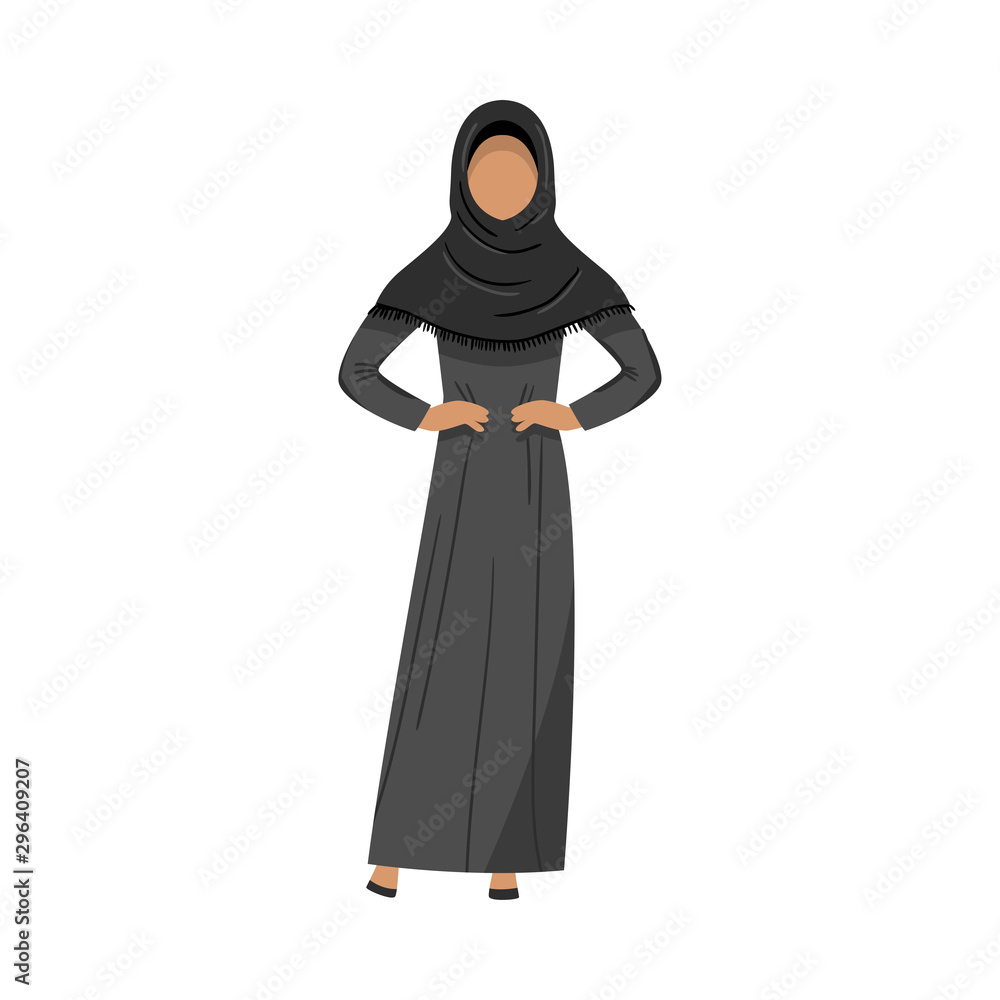 Muslim girl in a traditional ethnic black hijab. Vector ...