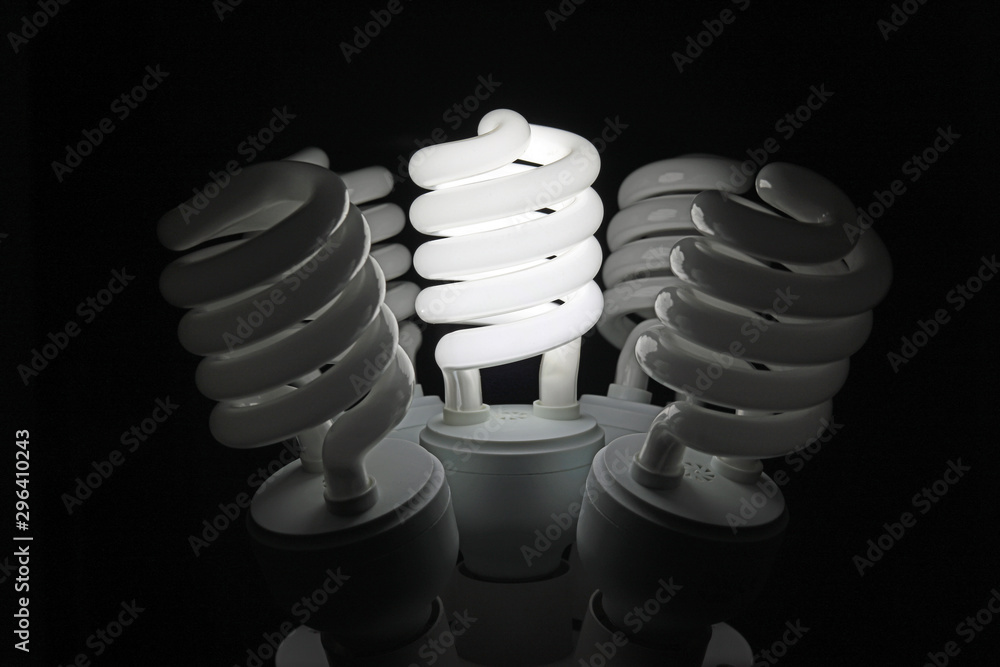 Light Emitted From A Single Energy Saving Daylight Bulb Used In Photography. Light Emitted From A Single Energy Saving Daylight Bulb Used In Photography.
