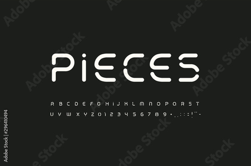 Pieces of line, futuristic sleek letters and numbers set. Modern creative alphabet. Minimalistic font for logo and monogram. Vector typography design.