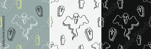 Set of halloween seamless patterns with ghosts