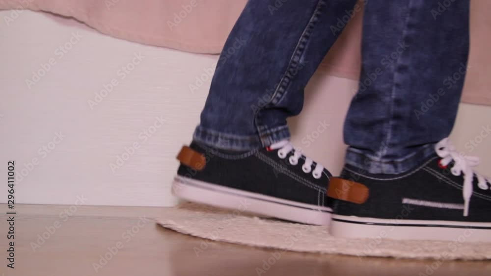 in sneakers goes into the bedroom,feet boy go to bed in the bedroom in sneakers in sneakers goes into the bedroom,feet boy go to bed in the bedroom in sneakers