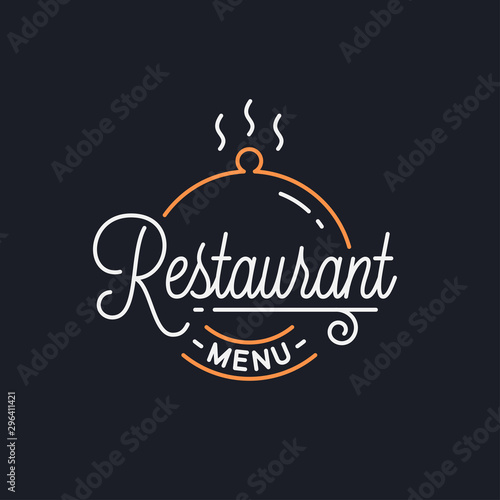 Restaurant menu logo. Round linear of tray cloche