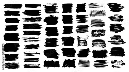 Set of brush strokes hand painted with black ink photo