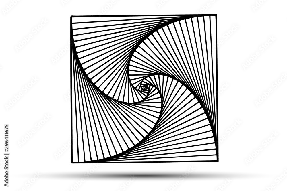 Naklejka premium Abstract black square with spiral lines pattern and shadow