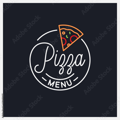 Pizza menu logo. Round linear logo of pizza slice