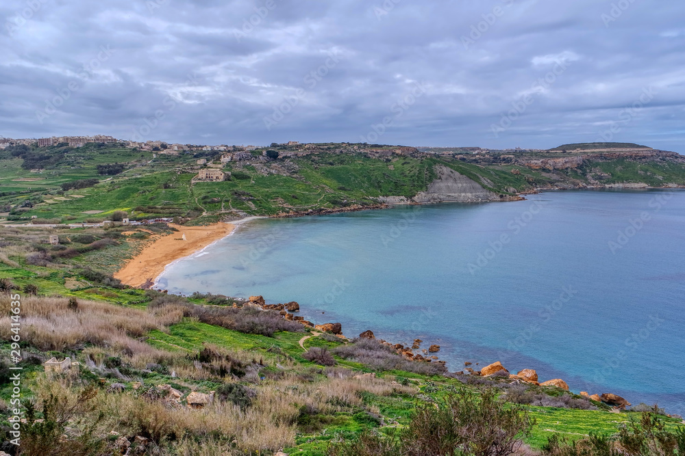 View of sand beach Ramla Bay, Gozo island, Malta