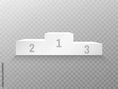 Winner podium on transparent background. Empty white pedestal template. Stage for champions. Realistic platform for ceremony. Winner place with shadow. Vector illustration