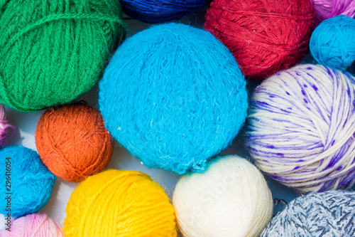 wool yarn ball. Colorful threads for needlework. Colorful fabric texture background