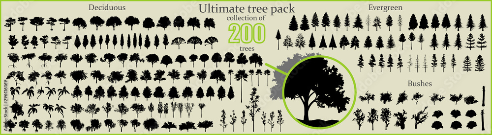 Even More Ultimate Tree collection, 200 detailed, different tree vectors	