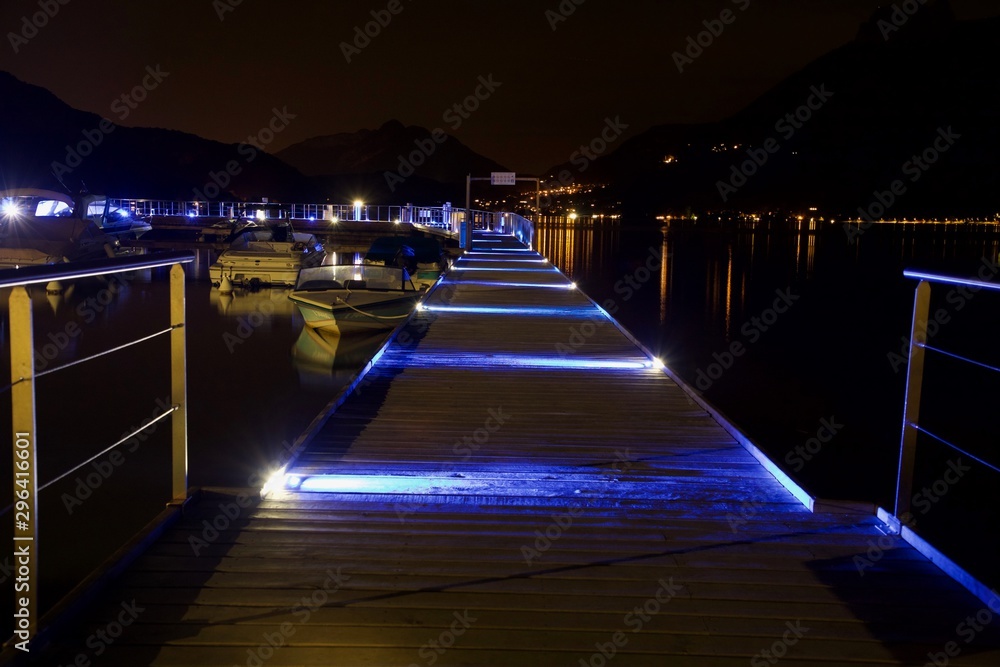 magical berthing with boats at night light