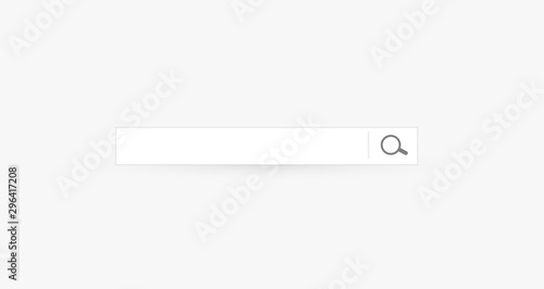 Search bar. Horizontal linear border with text input field, magnifying glass icon in frame. Simple flat searching button design for seo, networking technology, web ui, internet navigation, web browser