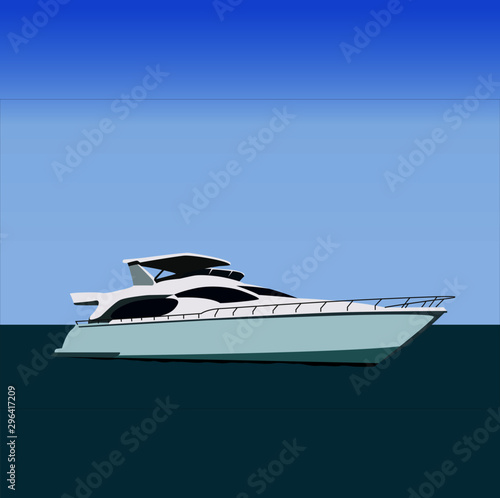 Vector illustration white yacht in the ocean