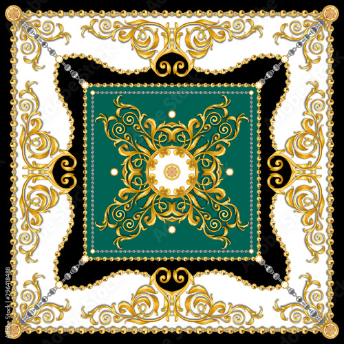 Versace Style Pattern Ready for Textile. Scarf Design for Silk