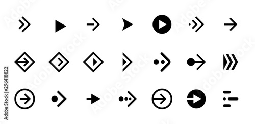 Swipe arrow right black button icon set. Application and social network scroll cursor pictogram for web design or app. Vector navigation next direction pointer ui interface collection illustration photo