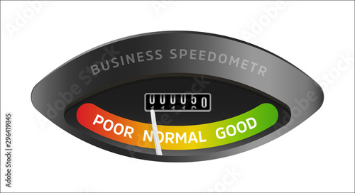 Isolated speedometer scale logo. Business performance measure illustration. Car dashboard equipment vector icon.