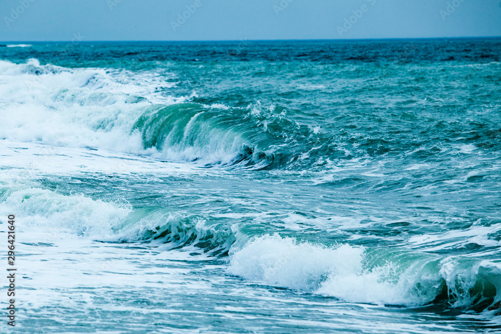 Fototapeta premium A huge waves on the ocean coast. Wonderful romantic seascape of ocean coastline