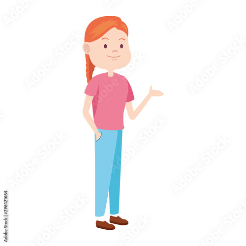 teenage girl standing icon, colorful flat design
