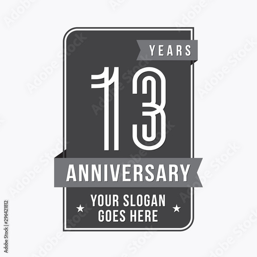 13 years anniversary design template. Thirteen years celebration logo. Vector and illustration. 