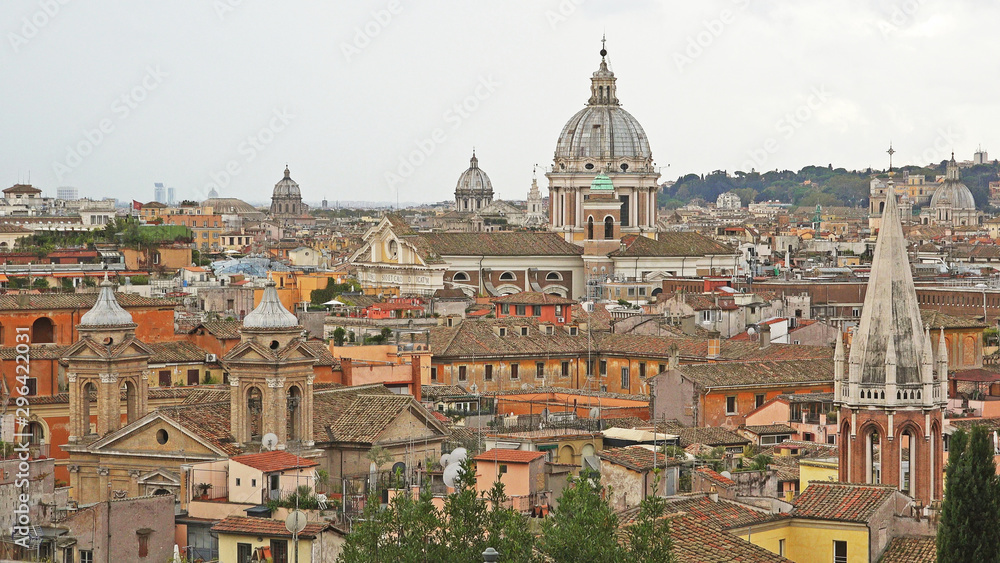 Rome top view aerial panorama, rainy weather