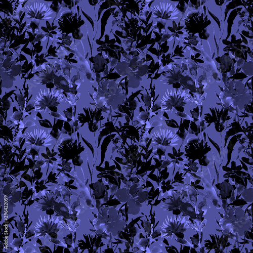 Watercolor seamless pattern with hand drawn flower. Vintage floral print. Bot...