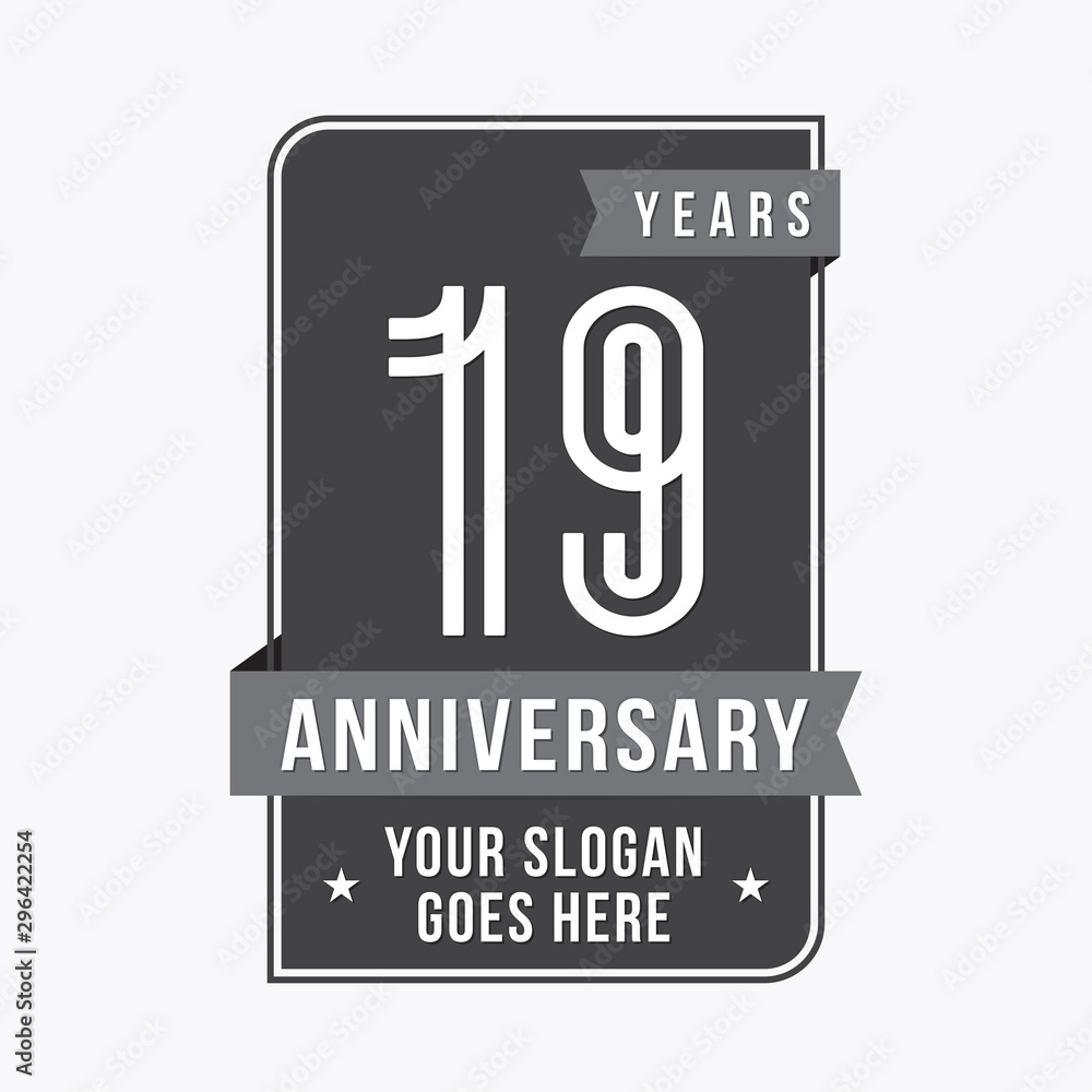 19 years anniversary design template. Nineteen years celebration logo. Vector and illustration. 