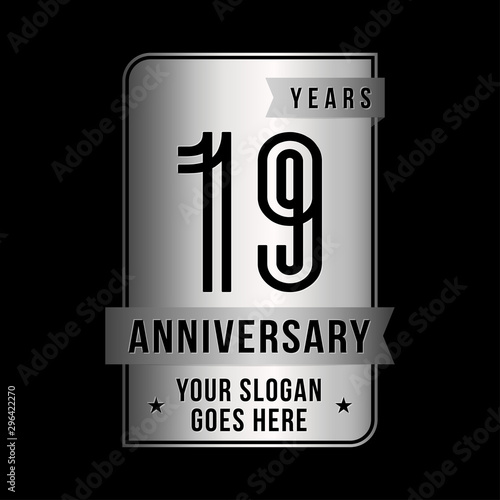 19 years anniversary design template. Nineteen years celebration logo. Vector and illustration. 