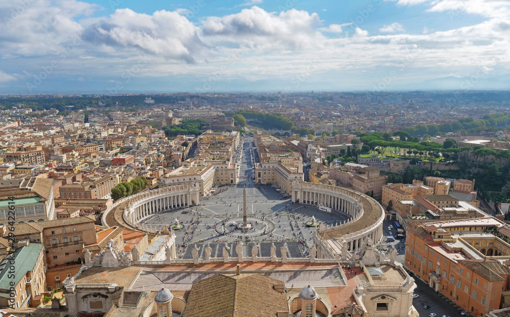 Top view aerial panorama of Piazza San Pietro (St. Peter Square) in Vatican