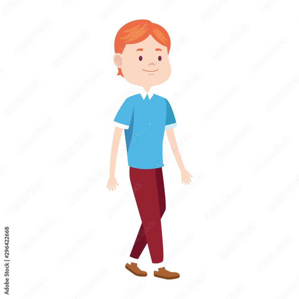 cartoon tennage boy walking icon, flat design